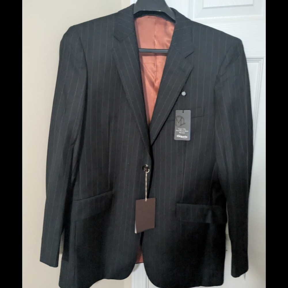 NWT-Black stripped TM Lewin Suit by Vitale  Barberis Canonico Size36R